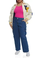 Womens Plus Size WAX Straight Wide Leg Cargo Jeans, Blue, Size 14