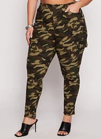 Womens Plus Size Skinny Leg Camo Cargo Pants, Green, Size 2X