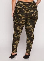 Womens Plus Size Skinny Leg Camo Cargo Pants, Green, Size 2X