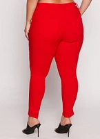 Womens Plus Size Triple Button High Waisted Skinny Leg Pants, Red, Size 3X