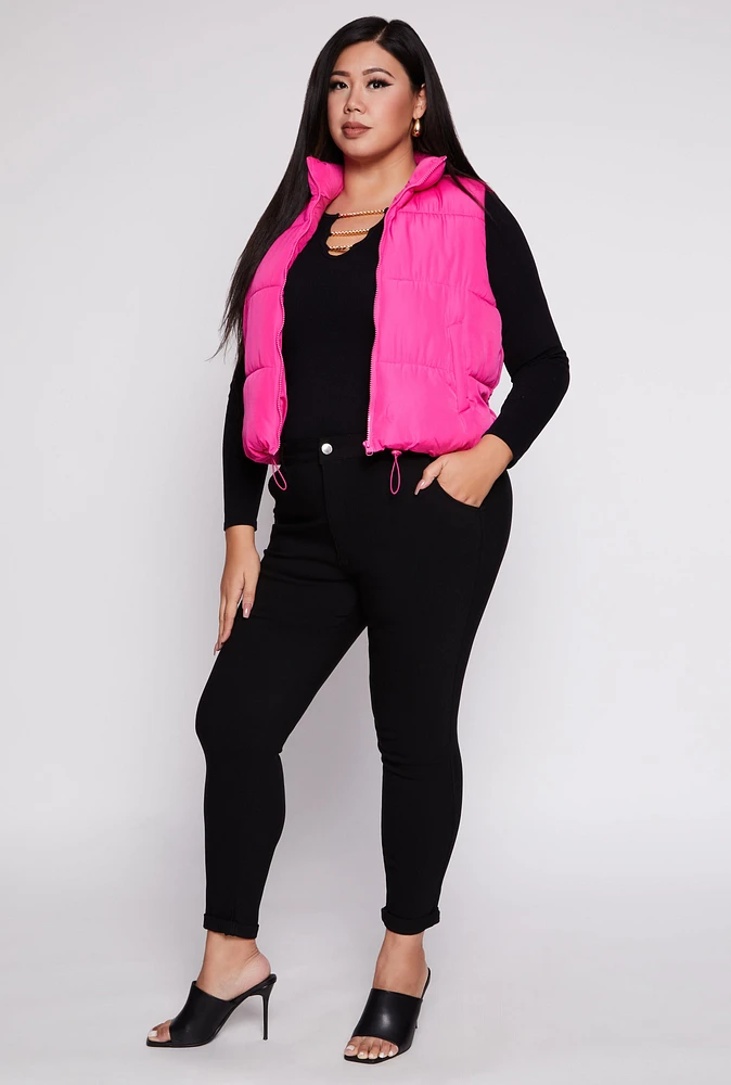 Womens Plus Size Rolled Cuff High Waisted Pants, Black, Size 2X