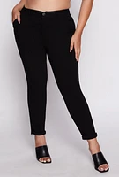Womens Plus Size Rolled Cuff High Waisted Pants, Black, Size 2X