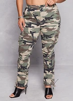 Womens Plus Size Camo Drawstring Hem Cargo Pants, Green, Size 3X