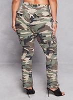 Womens Plus Size Camo Drawstring Hem Cargo Pants, Green, Size 3X