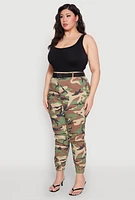 Womens Plus Size Almost Famous Belted Camouflage Cargo Joggers, Green, Size 1X
