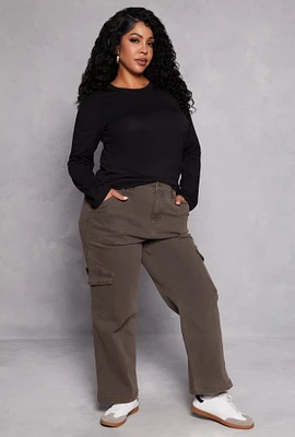 Womens Plus Size Almost Famous Wide Leg Cargo Jeans, Grey, Size 3X