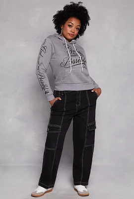 Womens Plus Almost Famous Cargo Skater Jeans, Black,