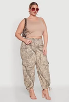 Womens Plus Size Almost Famous High Waisted Tapered Cargo Joggers, Multi, Size 3X
