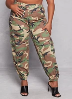 Womens Plus Size Almost Famous Camo Cargo Joggers, Green, Size 2X
