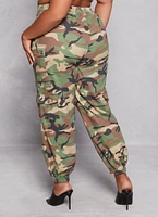 Womens Plus Size Almost Famous Camo Cargo Joggers, Green, Size 1X