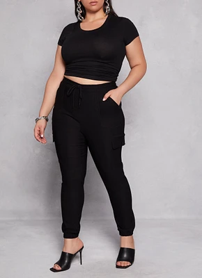 Womens Plus Size Almost Famous Cargo Joggers, Black, Size 2X