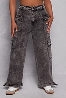Womens Plus Size Almost Famous Tie Hem Cargo Jeans, Grey, Size 3X