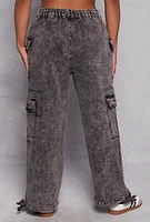 Womens Plus Size Almost Famous Tie Hem Cargo Jeans, Grey, Size 3X