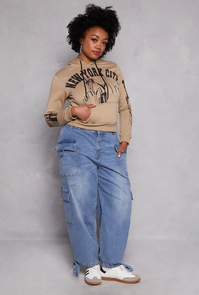Womens Plus Almost Famous Tie Hem Cargo Jeans, 1X