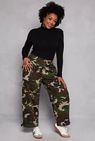 Womens Plus Size Almost Famous Twill Camo Pants, Green, Size 3X
