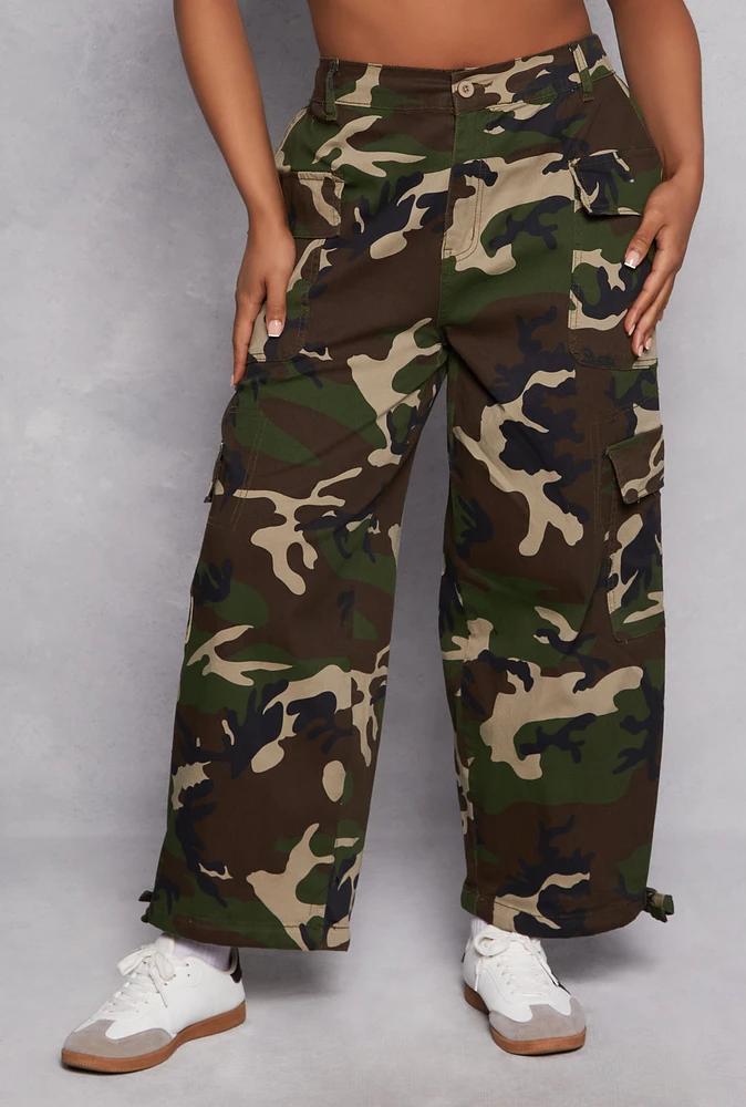 Womens Plus Size Almost Famous Twill Camo Pants, Green, Size 2X