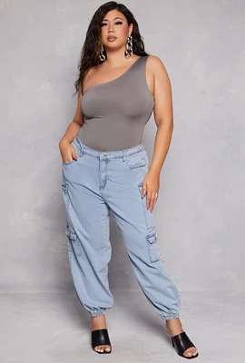 Womens Plus Size Almost Famous Denim Cargo Joggers, Blue, Size 3X