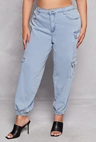 Womens Plus Size Almost Famous Denim Cargo Joggers, Blue, Size 2X