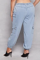 Womens Plus Size Almost Famous Denim Cargo Joggers, Blue, Size 3X