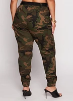 Womens Plus Size Almost Famous Camo Belted Cargo Joggers, Green, Size 2X