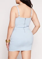 Womens Plus Size Denim Zip Back Cami Dress, Blue, Size 2X