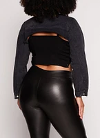 Womens Plus Size Zip Moto Bolero Jean Jacket, Black, Size 2X