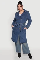 Womens Plus Denim Trench Coat, Blue,