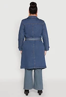 Womens Plus Denim Trench Coat, Blue,