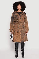 Womens Plus Size Denim Trench Coat, Orange, Size 3X