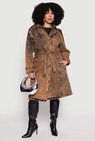 Womens Plus Size Denim Trench Coat, Orange, Size 1X