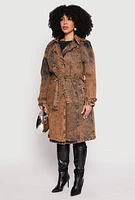 Womens Plus Size Denim Trench Coat, Orange, Size 3X