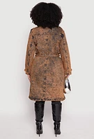 Womens Plus Size Denim Trench Coat, Orange, Size 3X