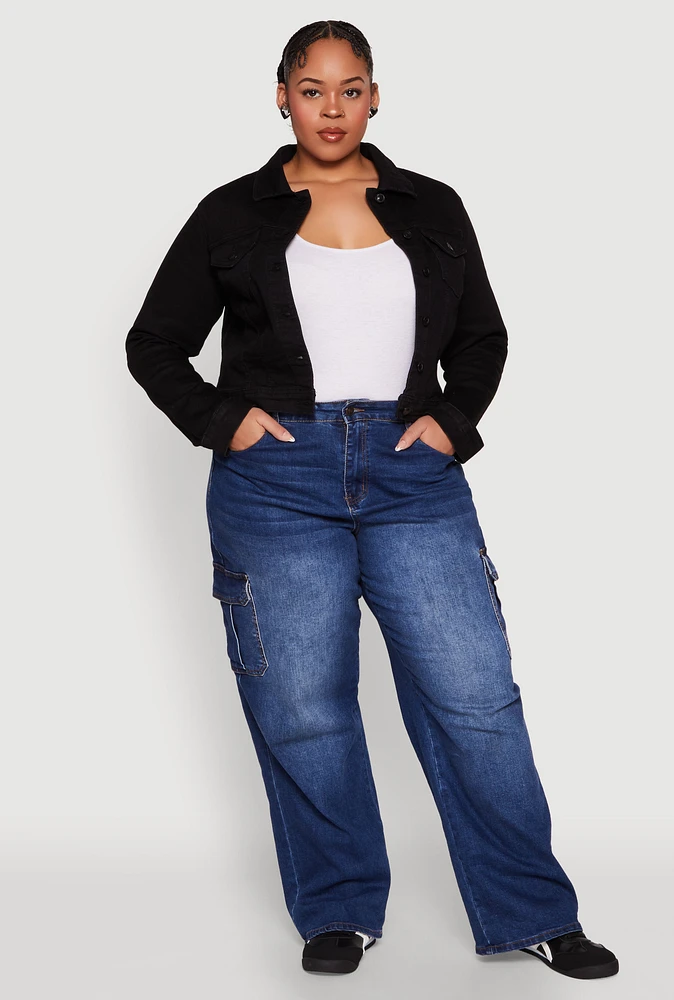 Womens Plus Size WAX Denim Jacket, Black, Size 3X