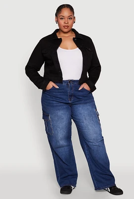 Womens Plus Size WAX Denim Jacket, Black, Size 3X