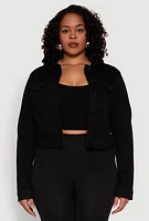 Womens Plus Size WAX Denim Jacket, Black, Size 1X