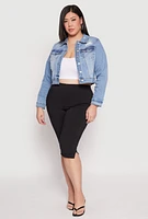 Womens Plus Size WAX Distressed Cropped Denim Jacket, Blue, Size 3X