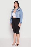 Womens Plus WAX Distressed Cropped Denim Jacket, Blue,