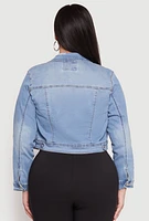 Womens Plus WAX Distressed Cropped Denim Jacket, Blue,