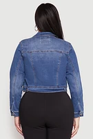 Womens Plus Size WAX Distressed Cropped Denim Jacket, Blue, Size 1X