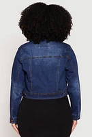 Womens Plus Size WAX Distressed Cropped Denim Jacket, Blue, Size 3X