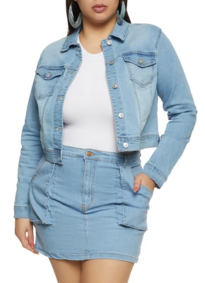 Womens Plus Size WAX Solid Denim Jacket, Blue, Size 1X