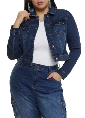 Womens Plus Size WAX Solid Denim Jacket, Blue, Size 1X