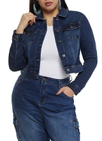 Womens Plus Size WAX Solid Denim Jacket, Blue, Size 1X