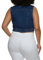 Womens Plus WAX Distressed Cropped Denim Vest, Blue,