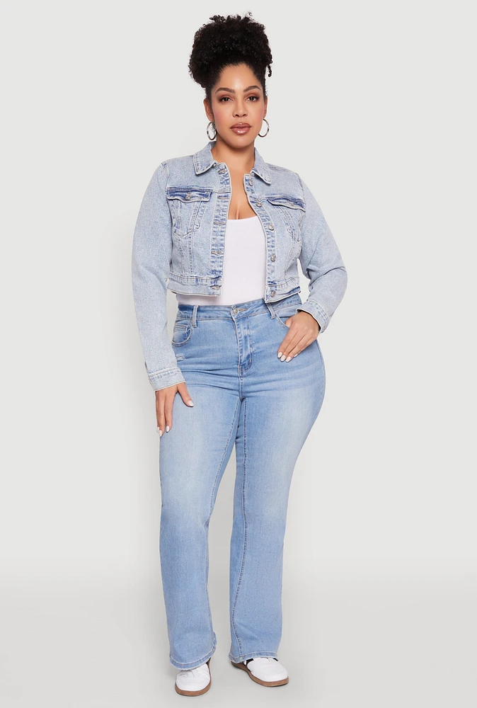 Womens Plus Size WAX Cropped Jean Jacket, Blue, Size 3X
