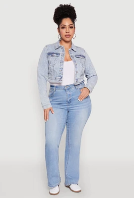 Womens Plus Size WAX Cropped Jean Jacket, Blue, Size 3X