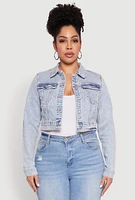 Womens Plus Size WAX Cropped Jean Jacket, Blue, Size 3X