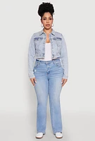 Womens Plus WAX Cropped Jean Jacket, Blue,