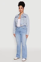 Womens Plus WAX Cropped Jean Jacket, Blue,