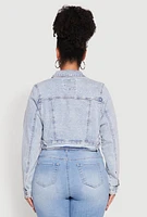 Womens Plus Size WAX Cropped Jean Jacket, Blue, Size 3X